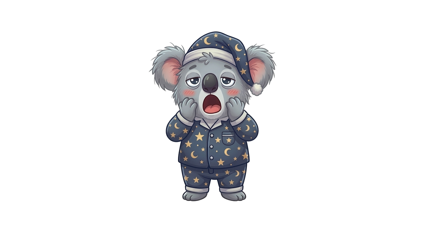 Wind-down screen time reducer - Malko koala yawning before bedtime